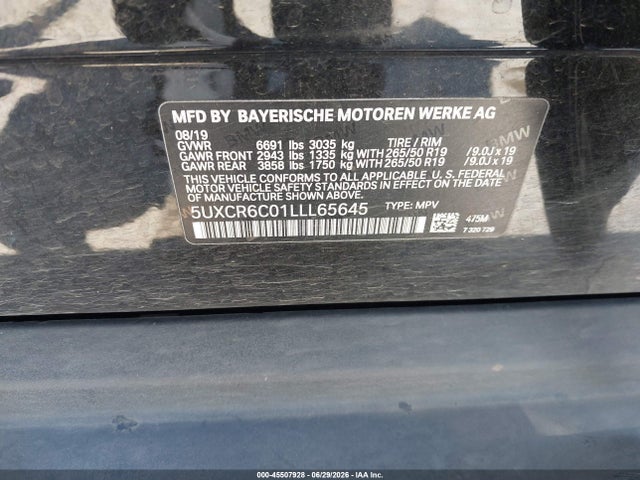 Aukcja sprzedaży 2020 Bmw X5 Xdrive40i, vin: 5UXCR6C01LLL65645, numer aukcji: 45507928