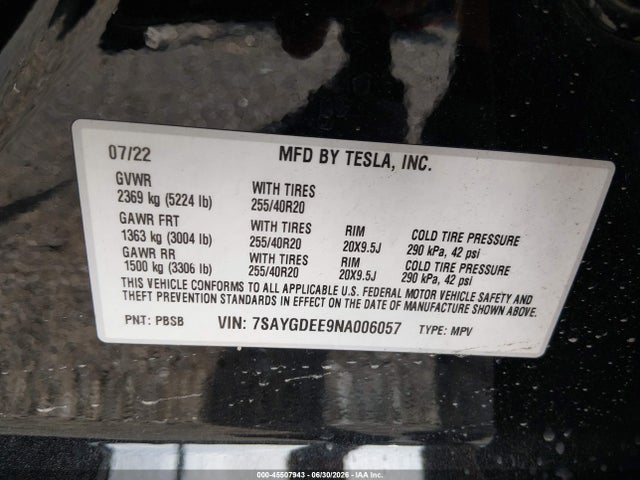 7SAYGDEE9NA006057 Tesla Model Y Long Range Dual Motor All-wheel Drive