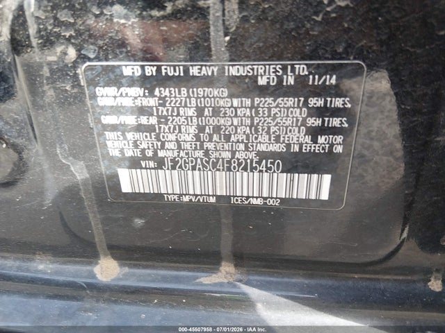Продажа на аукционе авто 2015 Subaru Xv Crosstrek 2.0i Limited, vin: JF2GPASC4F8215450, номер лота: 45507958