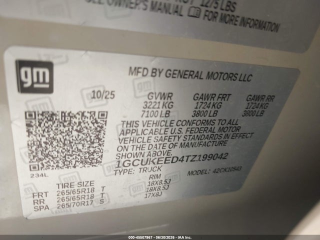 45507967 :رقم المزاد ، 1GCUKEED4TZ199042 vin ، 2026 Chevrolet Silverado 1500 4wd  Short Bed Rst مزاد بيع