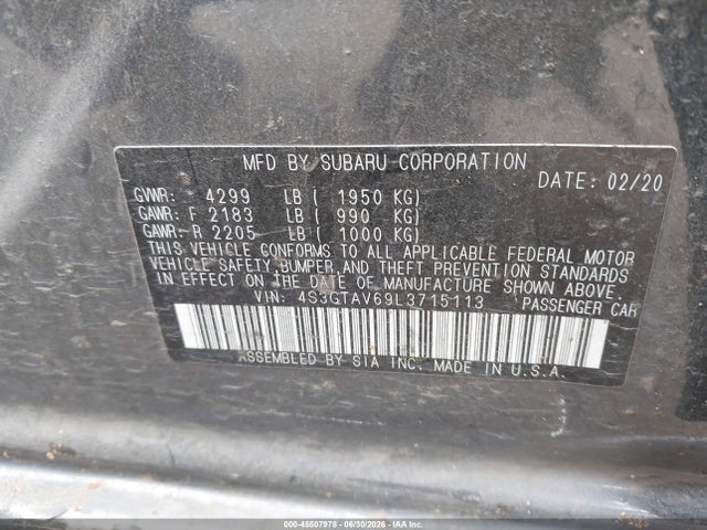 Auction sale of the 2020 Subaru Impreza Premium 5-door, vin: 4S3GTAV69L3715113, lot number: 45507978