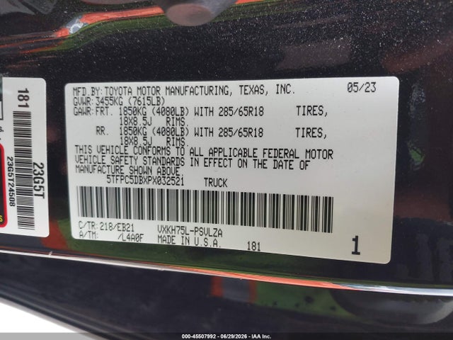 Продажа на аукционе авто 2023 Toyota Tundra Hybrid Trd Pro, vin: 5TFPC5DBXPX032521, номер лота: 45507992