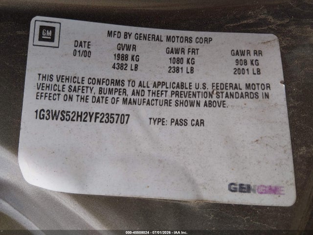 Продаж на аукціоні авто 2000 Oldsmobile Intrigue Gl, vin: 1G3WS52H2YF235707, номер лоту: 45508024
