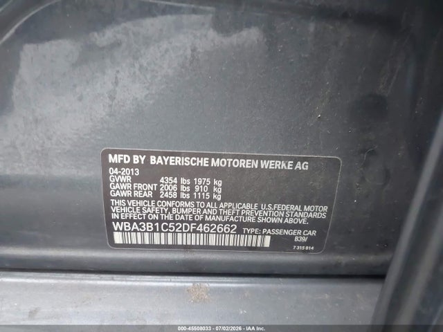 Продаж на аукціоні авто 2013 Bmw 320i, vin: WBA3B1C52DF462662, номер лоту: 45508033