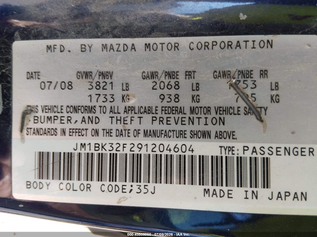 Продаж на аукціоні авто 2009 Mazda Mazda3 I, vin: JM1BK32F291204604, номер лоту: 45508050