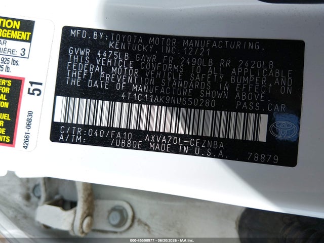 Toyota CAMRY LE 2022 4T1C11AK9NU650280 Image 9