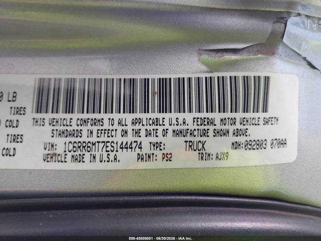 2014 Ram 1500 Sport მანქანა იყიდება აუქციონზე, vin: 1C6RR6MT7ES144474, აუქციონის ნომერი: 45508081