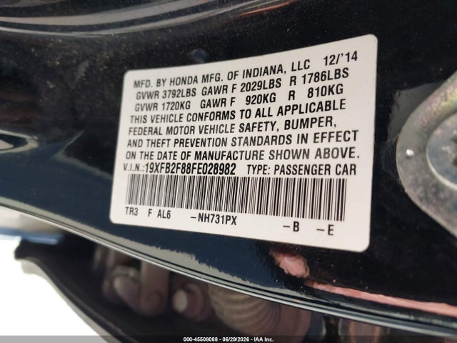 Honda CIVIC EX 2015 19XFB2F88FE028982 Image 9