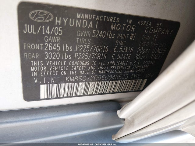 45508108 :رقم المزاد ، KM8SC73D56U046525 vin ، 2006 Hyundai Santa Fe Gls مزاد بيع