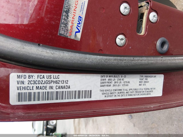 45508134 :رقم المزاد ، 2C3CDZJG5PH621312 vin ، 2023 Dodge Challenger Gt مزاد بيع