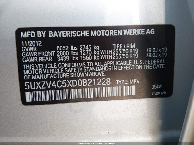 2013 Bmw X5 Xdrive35i/xdrive35i Premium/xdrive35i Sport Activity მანქანა იყიდება აუქციონზე, vin: 5UXZV4C5XD0B21228, აუქციონის ნომერი: 45508135