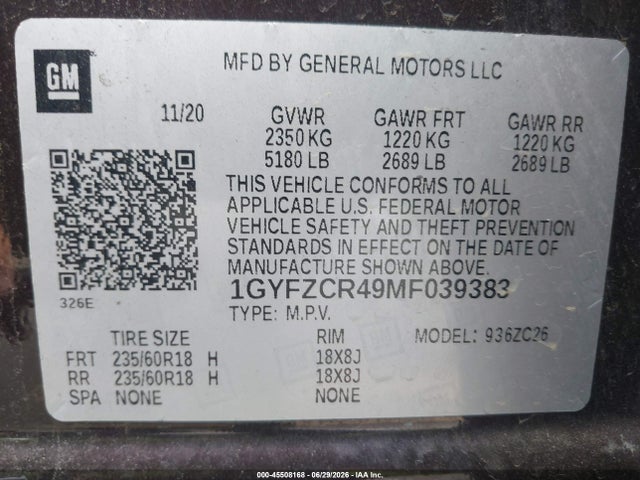 1GYFZCR49MF039383 Cadillac Xt4 Fwd Premium Luxury