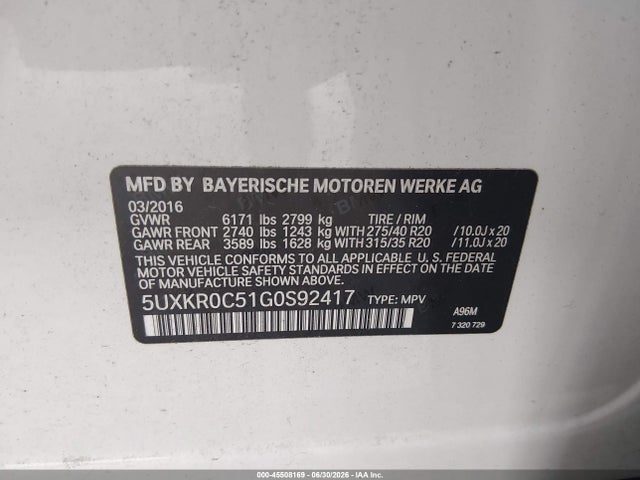 BMW X5 Xdrive35i 2016 5UXKR0C51G0S92417 Image 9