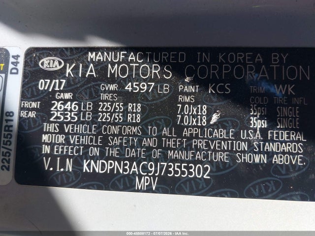 2018 Kia Sportage Ex მანქანა იყიდება აუქციონზე, vin: KNDPN3AC9J7355302, აუქციონის ნომერი: 45508172