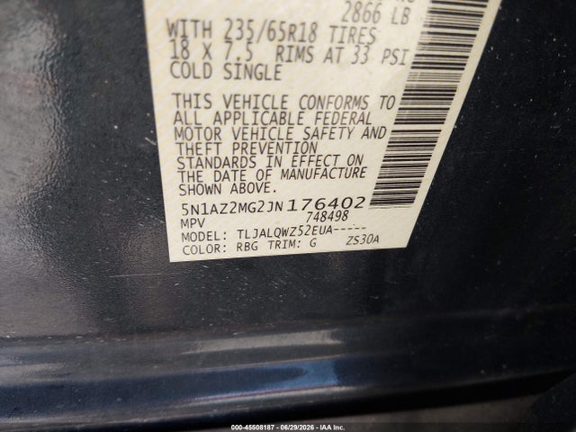5N1AZ2MG2JN176402 Nissan MURANO SV