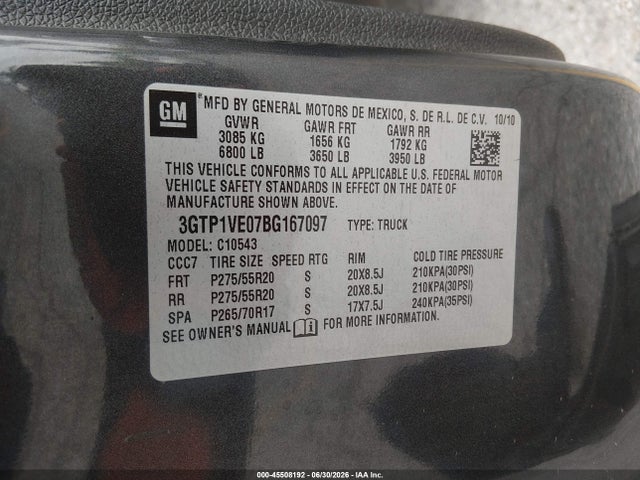 Продаж на аукціоні авто 2011 Gmc Sierra 1500 Sle, vin: 3GTP1VE07BG167097, номер лоту: 45508192