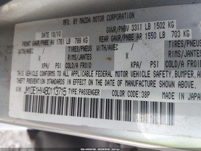 Aukcja sprzedaży 2011 Mazda Mazda2 Touring, vin: JM1DE1HY4B0113715, numer aukcji: 45508196