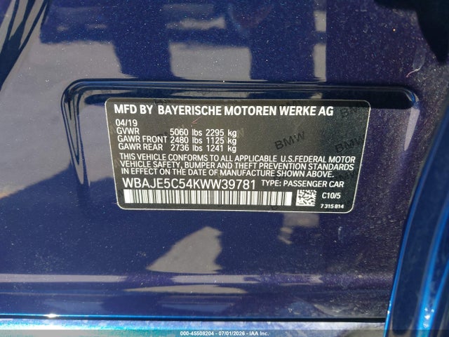 BMW 540I 2019 WBAJE5C54KWW39781 Image 9