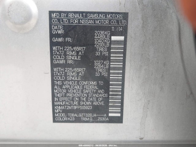 Nissan ROGUE SV 2015 KNMAT2MT8FP515923 Image 9