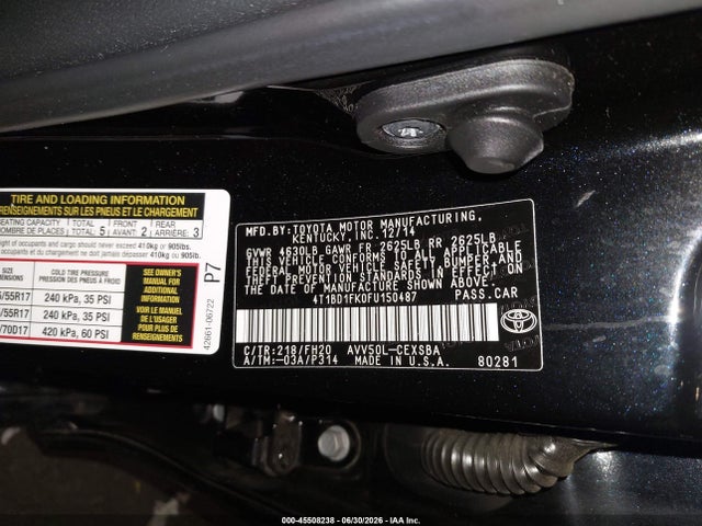 45508238 :رقم المزاد ، 4T1BD1FK0FU150487 vin ، 2015 Toyota Camry Hybrid Se مزاد بيع