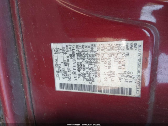 Продаж на аукціоні авто 2007 Nissan Xterra X, vin: 5N1AN08U67C538803, номер лоту: 45508284