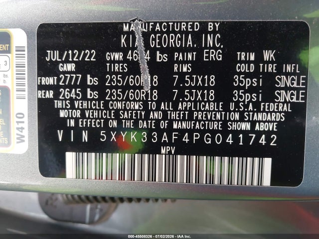 2023 Kia Sportage Ex მანქანა იყიდება აუქციონზე, vin: 5XYK33AF4PG041742, აუქციონის ნომერი: 45508326