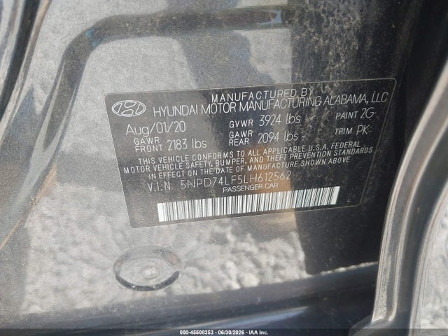 45508353 :رقم المزاد ، 5NPD74LF5LH612562 vin ، 2020 Hyundai Elantra Se مزاد بيع