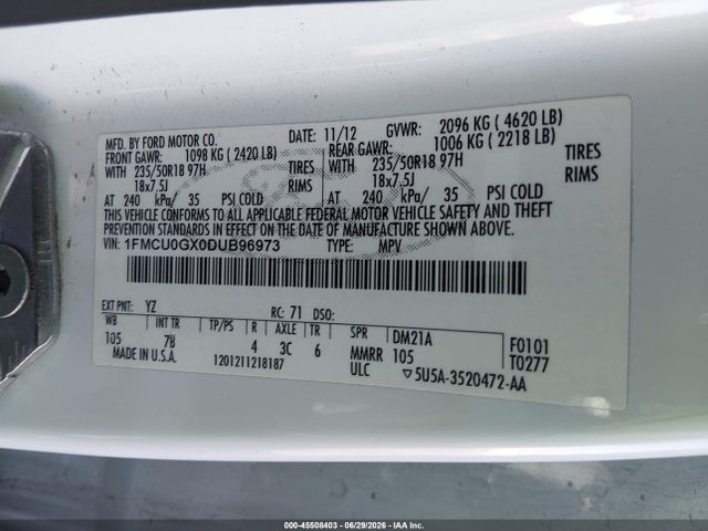 Auction sale of the 2013 Ford Escape Se, vin: 1FMCU0GX0DUB96973, lot number: 45508403