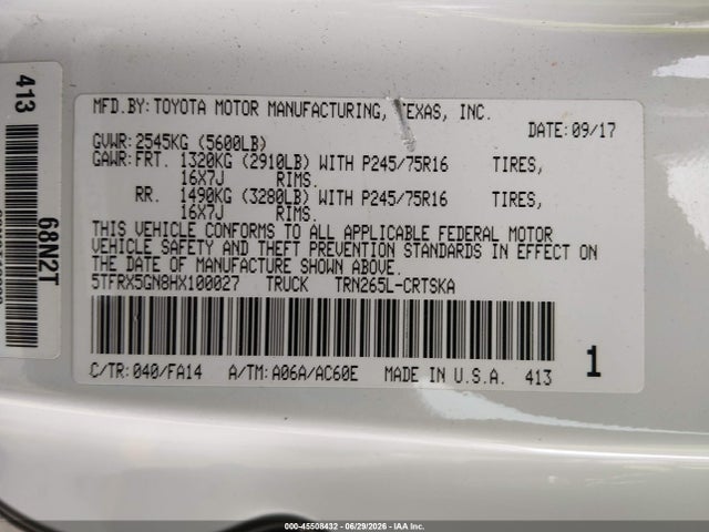 5TFRX5GN8HX100027 Toyota Tacoma Sr