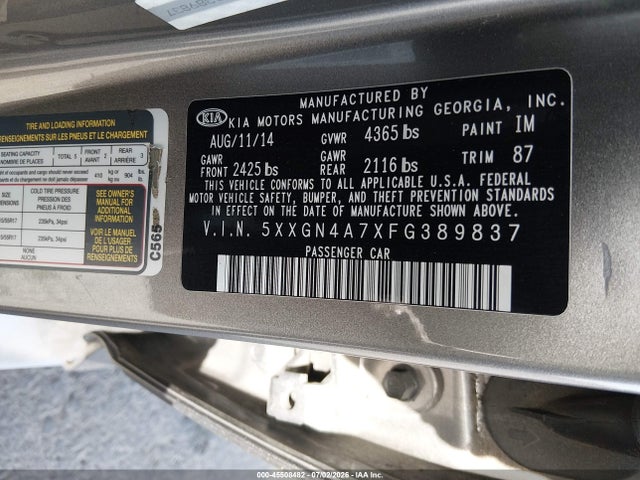 KIA OPTIMA EX 2015 5XXGN4A7XFG389837 Image 9