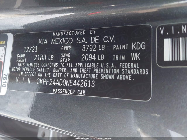 Продажа на аукционе авто 2022 Kia Forte Lxs, vin: 3KPF24AD0NE442613, номер лота: 45508483