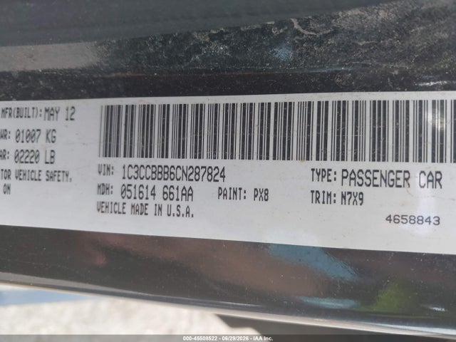 Auction sale of the 2012 Chrysler 200 Touring, vin: 1C3CCBBB6CN287824, lot number: 45508522