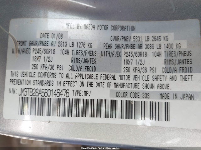 Aukcja sprzedaży 2008 Mazda Cx-9 Sport, vin: JM3TB28A580146476, numer aukcji: 45508560