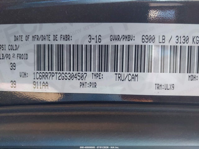 Aukcja sprzedaży 2016 Ram 1500 Longhorn, vin: 1C6RR7PT2GS304507, numer aukcji: 45508588