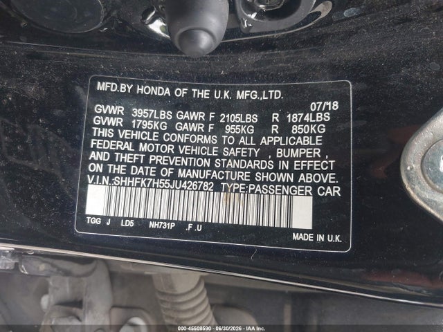 SHHFK7H55JU426782 Honda CIVIC EX