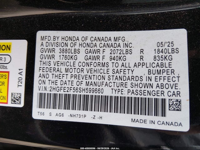 Honda Civic Sport 2025 2HGFE2F56SH599660 Image 9