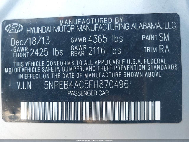 Hyundai SONATA GLS 2014 5NPEB4AC5EH870496 Image 9