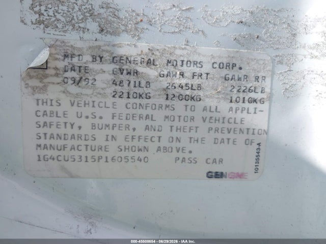 Продаж на аукціоні авто 1993 Buick Park Avenue Ultra, vin: 1G4CU5315P1605540, номер лоту: 45508654