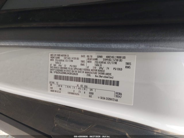 1FBZX2ZM8JKB52820 Ford Transit-350 Xl/xlt