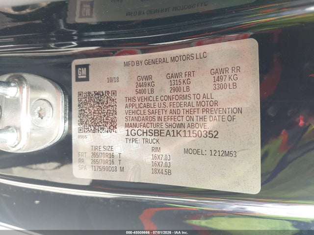 Chevrolet Colorado Wt 2019 1GCHSBEA1K1150352 Image 9