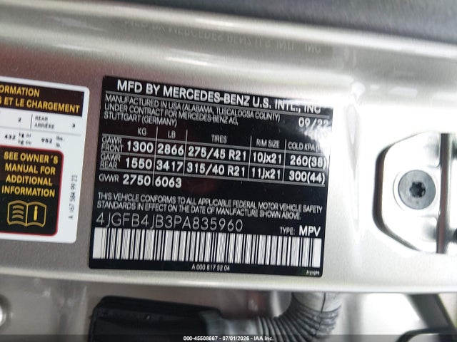 Aukcja sprzedaży 2023 Mercedes-benz Gle 350, vin: 4JGFB4JB3PA835960, numer aukcji: 45508667