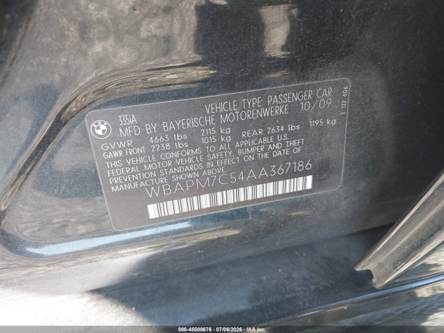 45508676 :رقم المزاد ، WBAPM7C54AA367186 vin ، 2010 Bmw 335i مزاد بيع