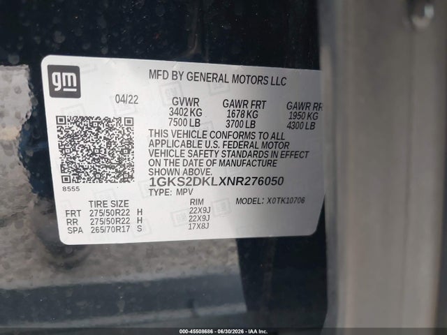 1GKS2DKLXNR276050 GMC Yukon 4wd Denali
