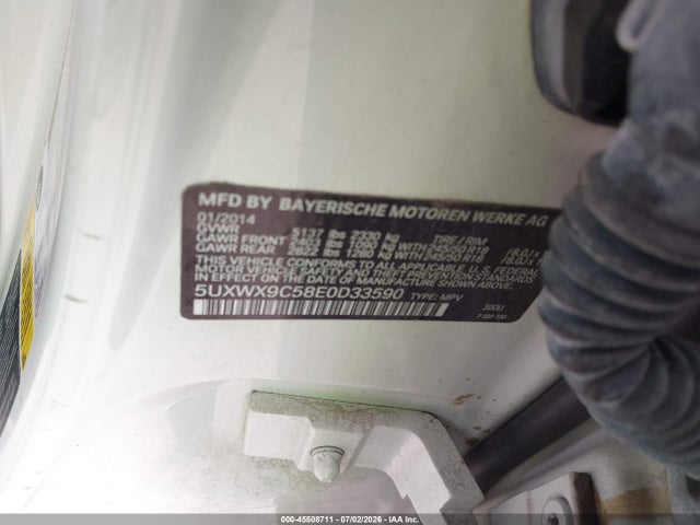 45508711 :رقم المزاد ، 5UXWX9C58E0D33590 vin ، 2014 Bmw X3 Xdrive28i مزاد بيع