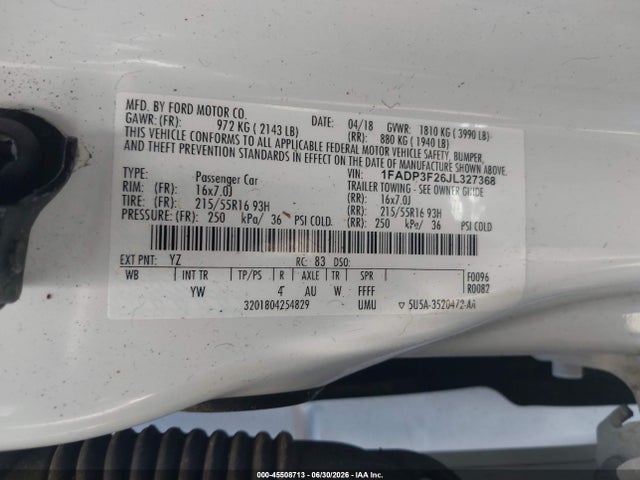 1FADP3F26JL327368 Ford FOCUS SE