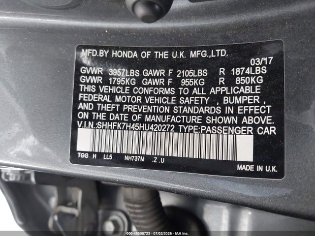 SHHFK7H45HU420272 Honda Civic Sport