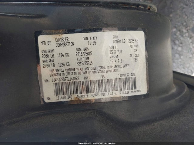 Продажа на аукционе авто 1996 Jeep Cherokee Country, vin: 1J4FJ78S7TL141862, номер лота: 45508731