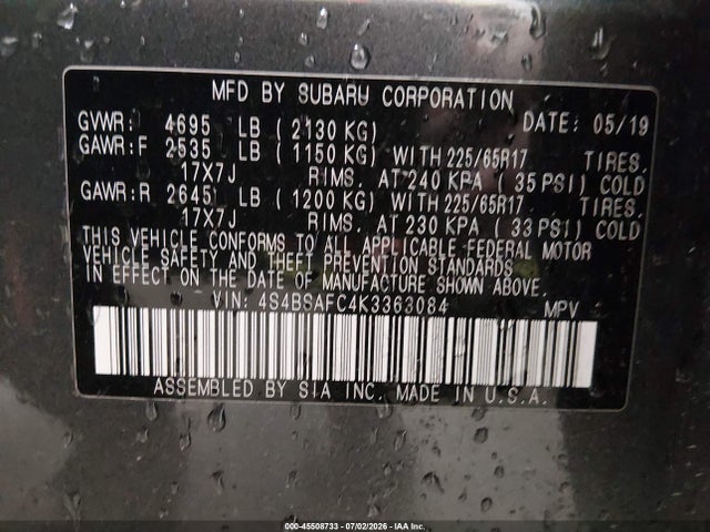 Subaru Outback 2.5i Premium 2019 4S4BSAFC4K3363084 Image 9