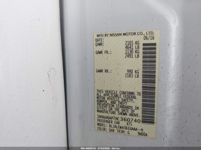 Nissan Maxima 3.5 Sl 2017 1N4AA6AP7HC360740 Image 9