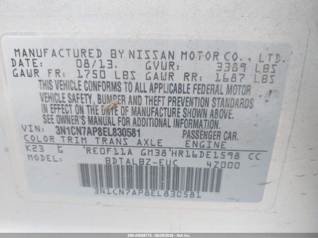 Nissan Versa 1.6 Sv 2014 3N1CN7AP8EL830581 Image 9
